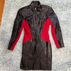Vintage Erez 80’s Black and Red Leather Dress With Zipper Detail